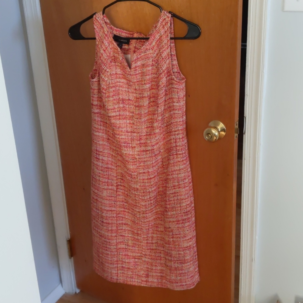 Coral tweed shift dress